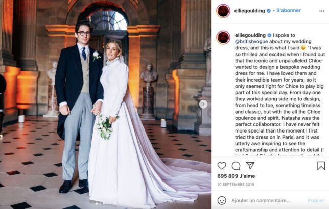 Celebrity Wedding Dresses: Ellie Goulding’s Wedding DressEllie Goulding married Caspar Jopling in 2019 wearing a fully embroidered, custom Chloé gown that took 640 hours to craft.