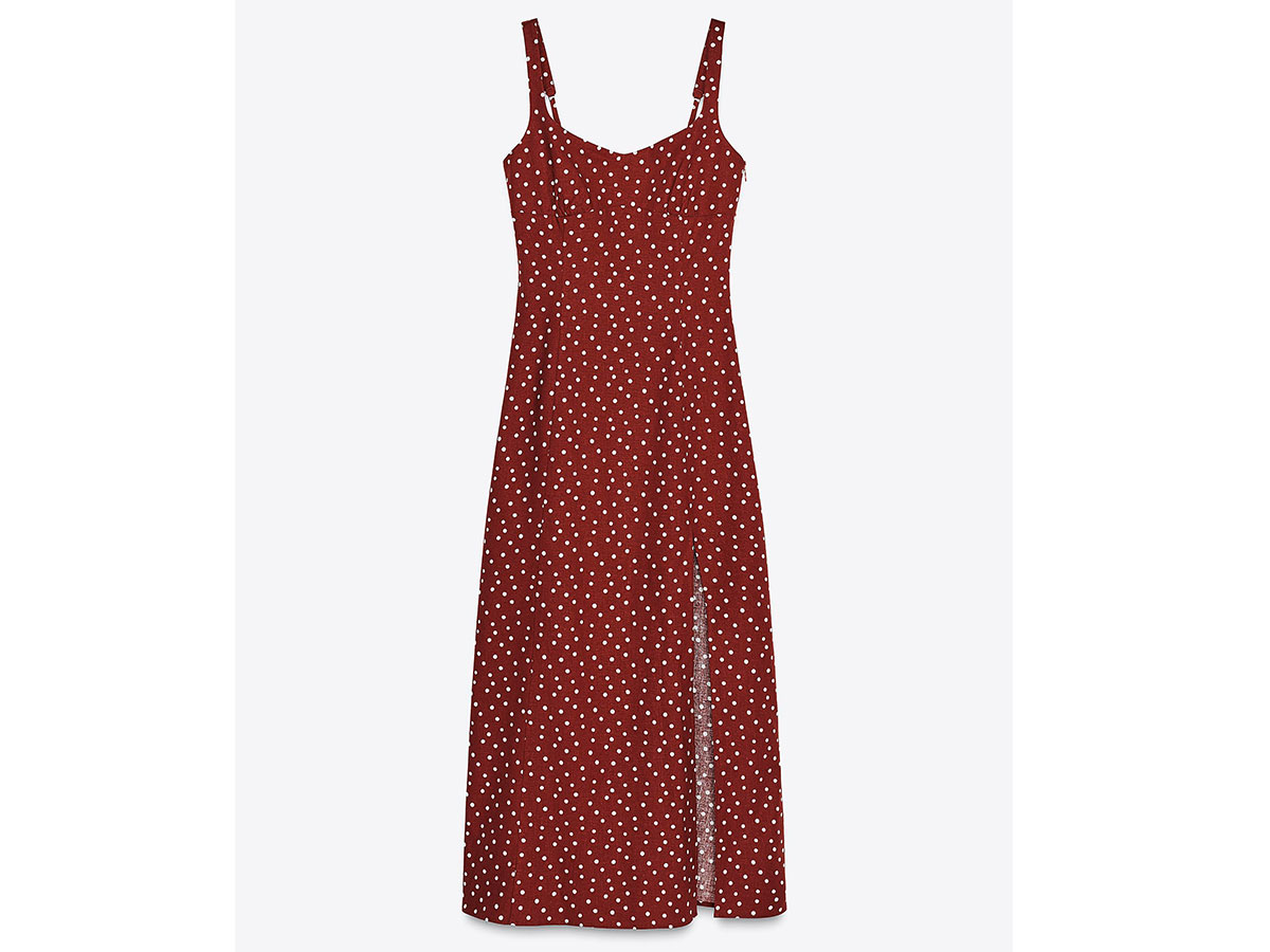 zara-dress-with-slit-on-left-side-red-with-dots