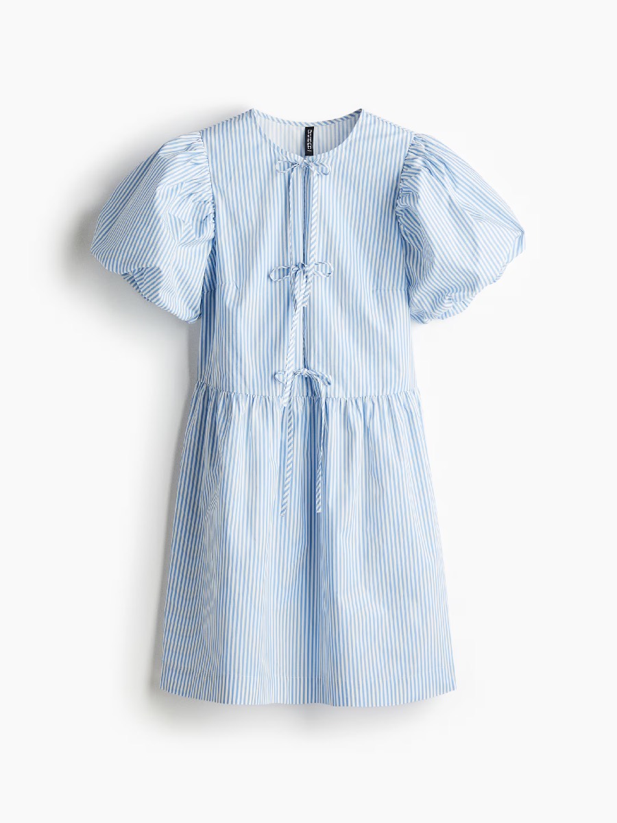 hm-blue-stripped-dress-sale-with-ribbon