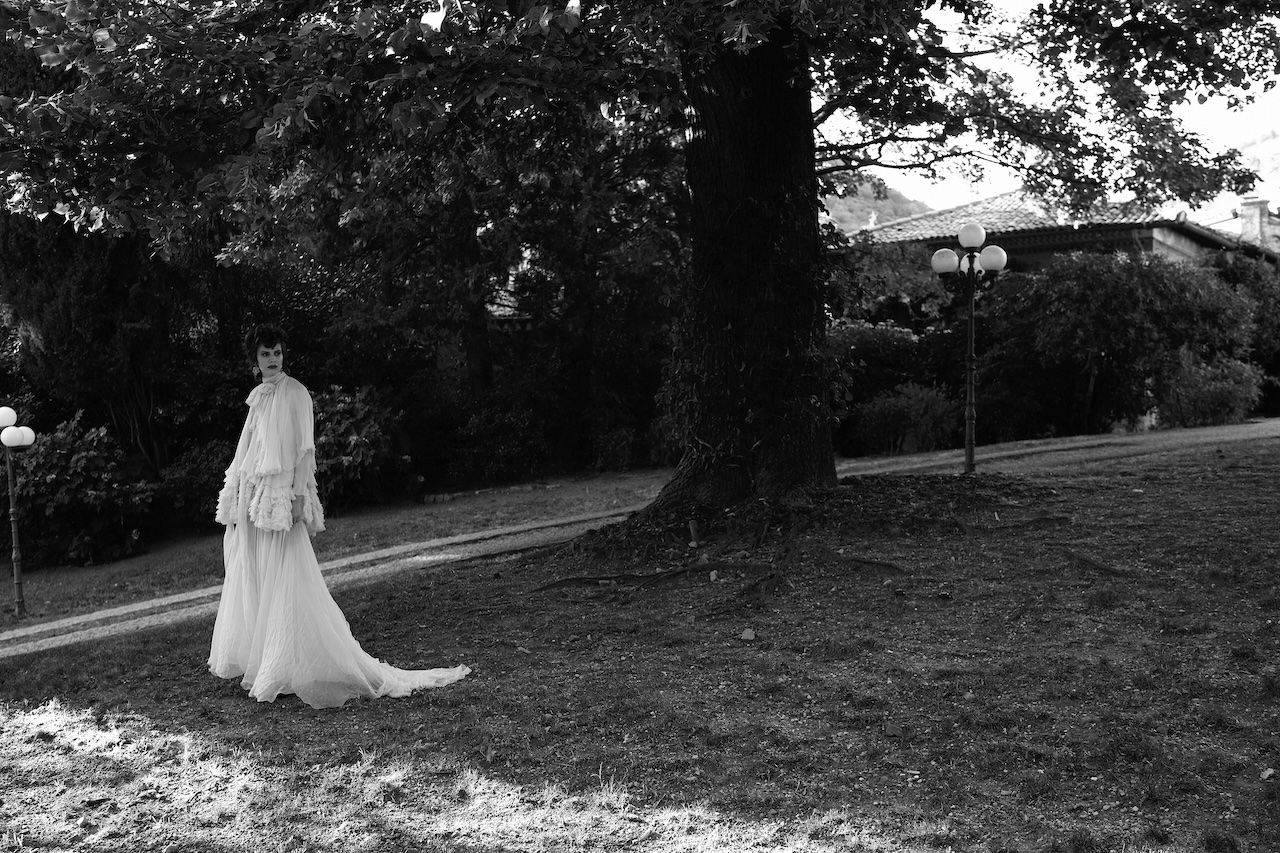 Alberta Ferretti dress, albertaferretti.com; Aurélie Bidermann earrings, aureliebidermann.com.