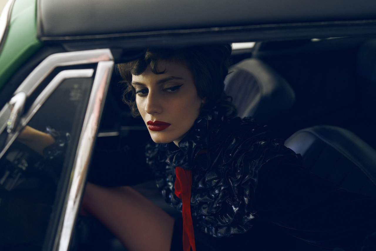 Louis Vuitton dress, 866.VUITTON; Pierre Mantoux tights, pierremantoux.com.