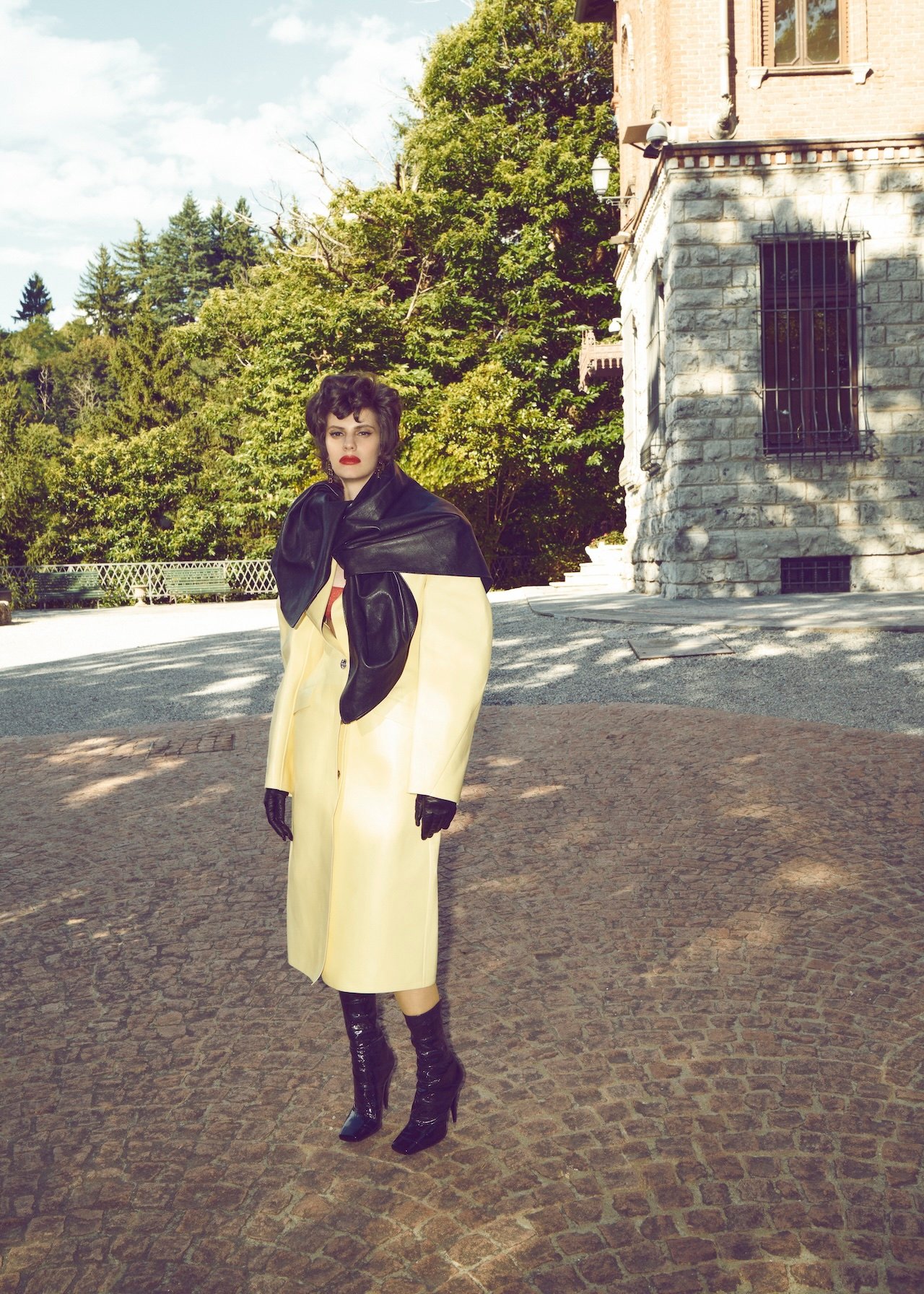 Givenchy by Sarah Burton coat, scarf, gloves, boots, givenchy.com; Fleur du Mal bra, fleurdumal.com.