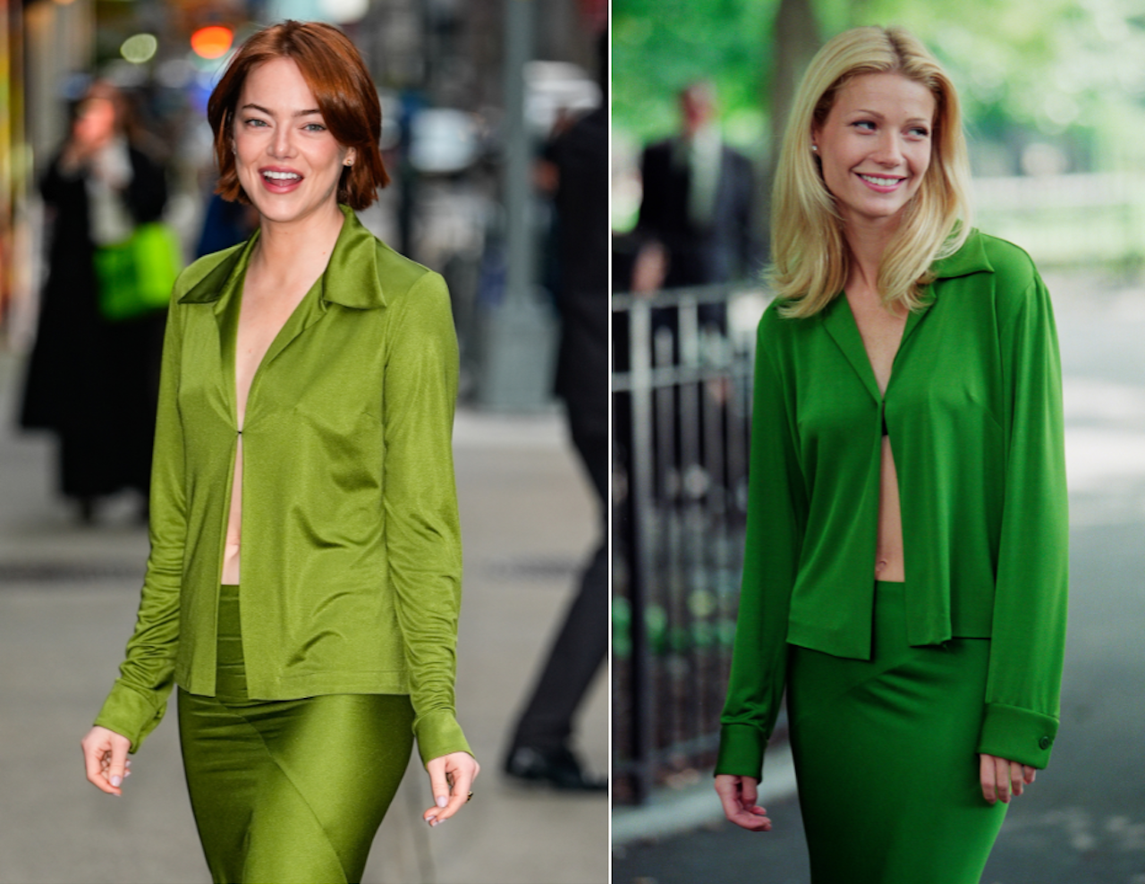 L-R: NEW YORK, NY - OCTOBER 22: Emma Stone is seen on October 22, 2025 in New York City. (Photo by XNY/Star Max/GC Images); FILM 'GREAT EXPECTATIONS' BY ALFONSO CUARON(Photo by Lawrence Schwartzwald/Sygma via Getty Images)