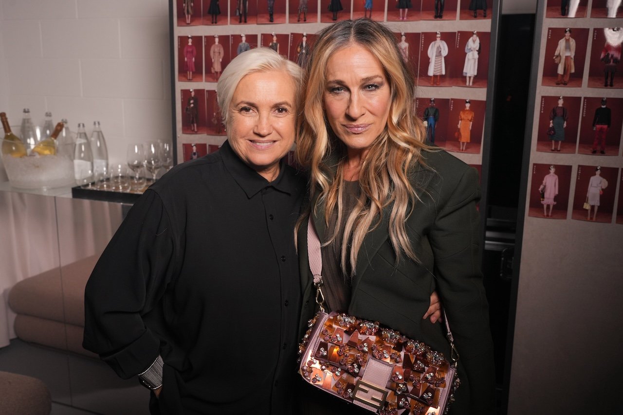 Silvia Venturini Fendi and Sarah Jessica Parker at Fendi's FW25 MFW show, celebrating 100 years of Fendi