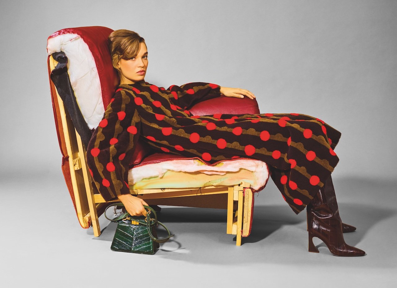 Fendi coat, bag, boots, fendi.com.