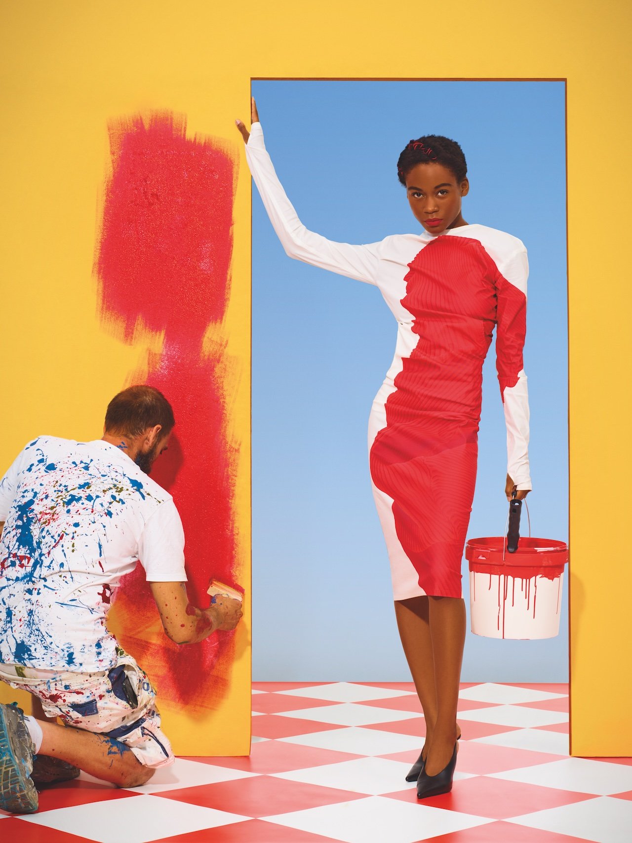 Issey Miyake dress, isseymiyake.com; Jimmy Choo shoes, jimmychoo.com.