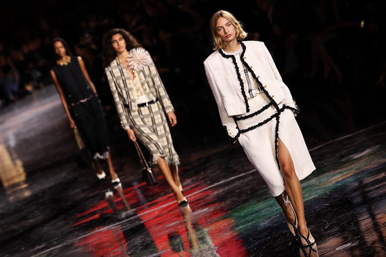 A model presents a creation by Chanel for the Women Ready-to-wear Spring-Summer 2026 collection as part of the Paris Fashion Week