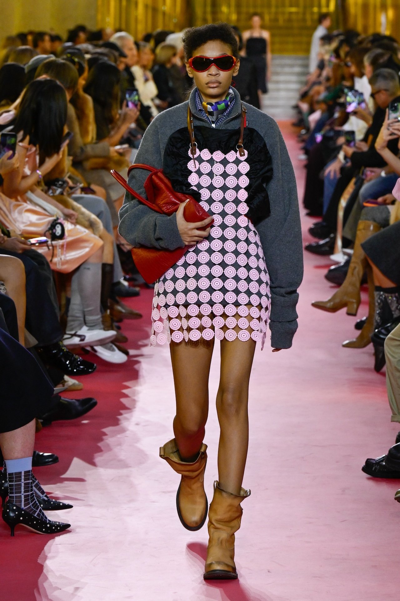 Miu Miu apron featured on the runway during PFW SS26