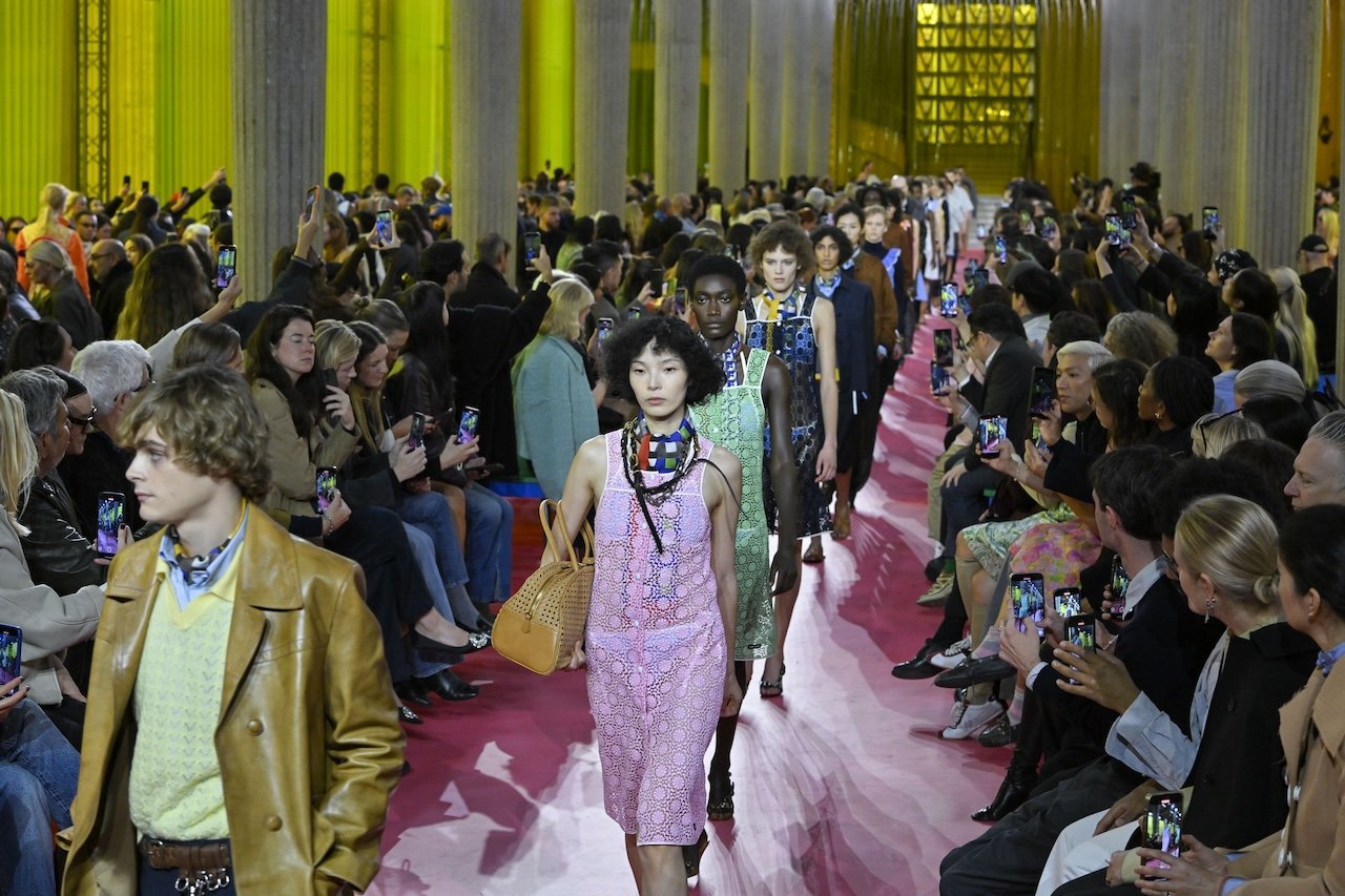 Miu Miu apron featured on the runway during PFW SS26
