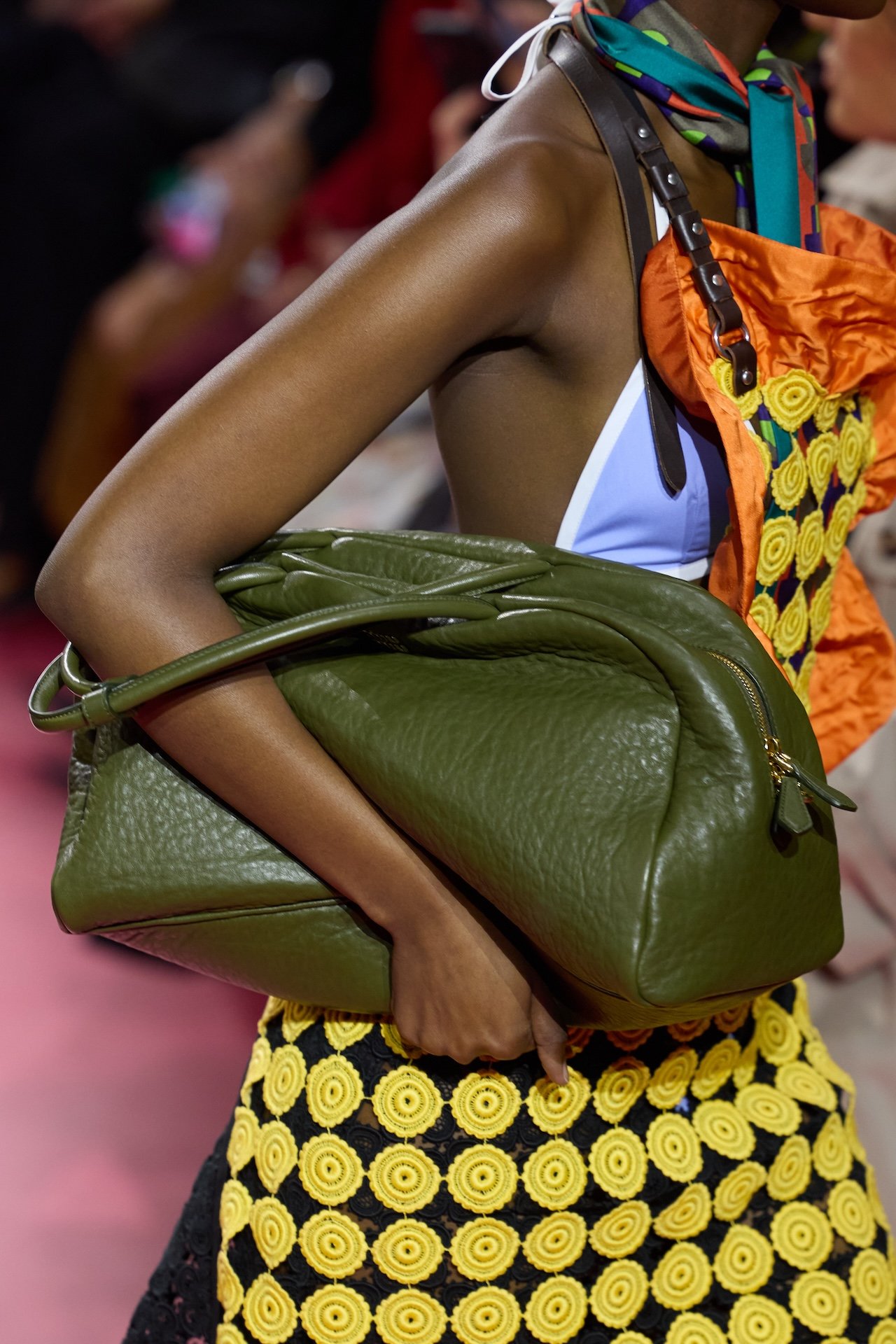 Miu Miu apron featured on the runway during PFW SS26