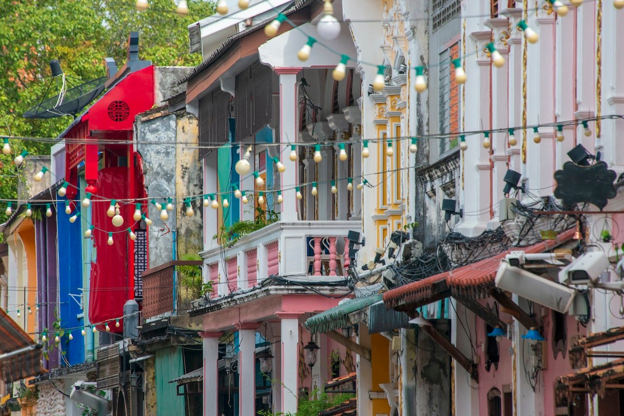 Phuket old town with old buildings in Sino Portuguese style