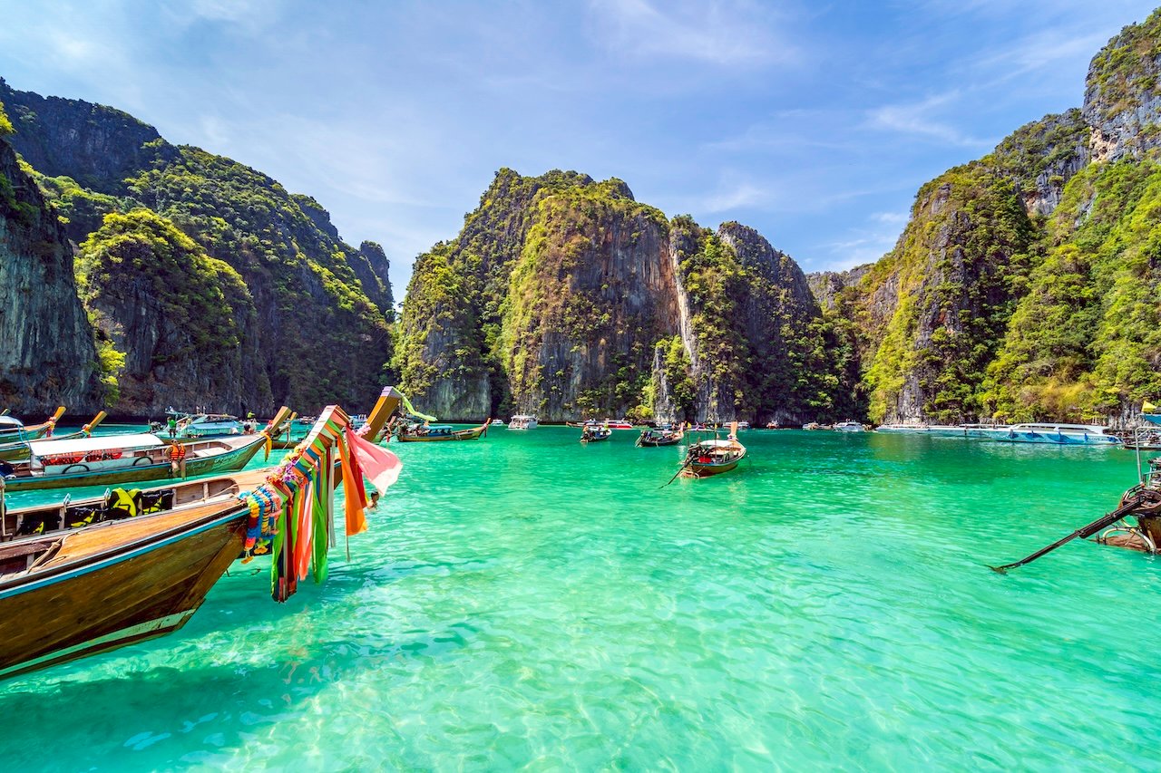 Beautiful crystal clear water at Pileh bay at Phi Phi island in Krabi near Phuket, Thailand