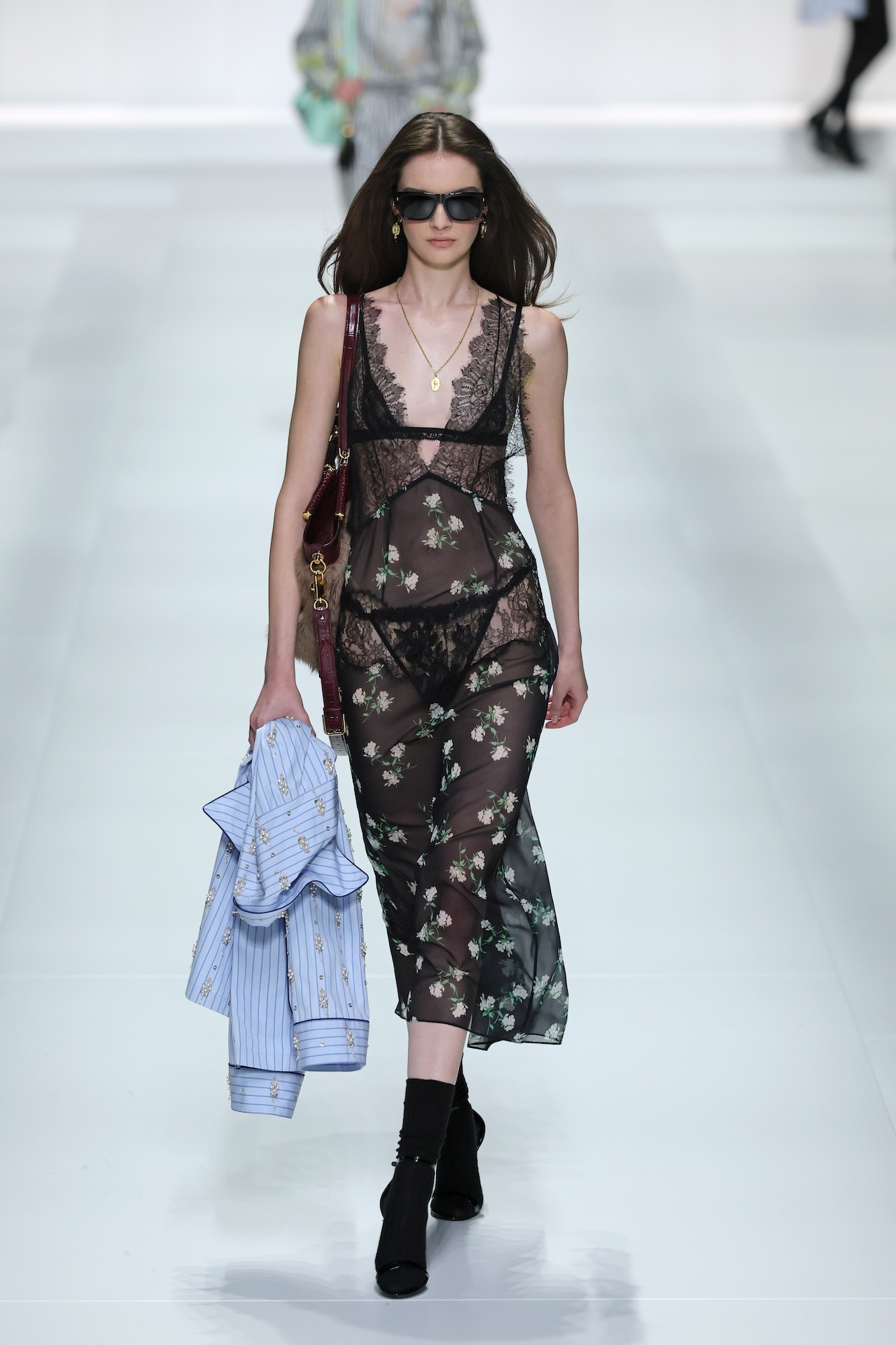 Vira Bóshkova walks the runway at the Dolce&Gabbana fashion show during the Milan Womenswear Spring/Summer 2026