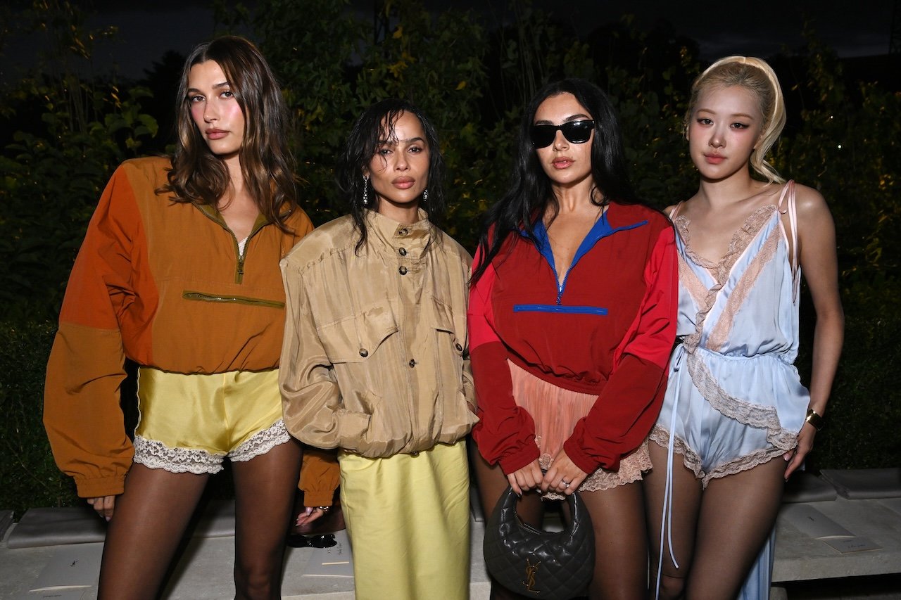 Hailey Bieber, Zoe Kravitz, Charli XCX, Rosé at the Saint Laurent fashion show wearing windbreakers, as part of Spring/Summer 2026 Paris Fashion Week