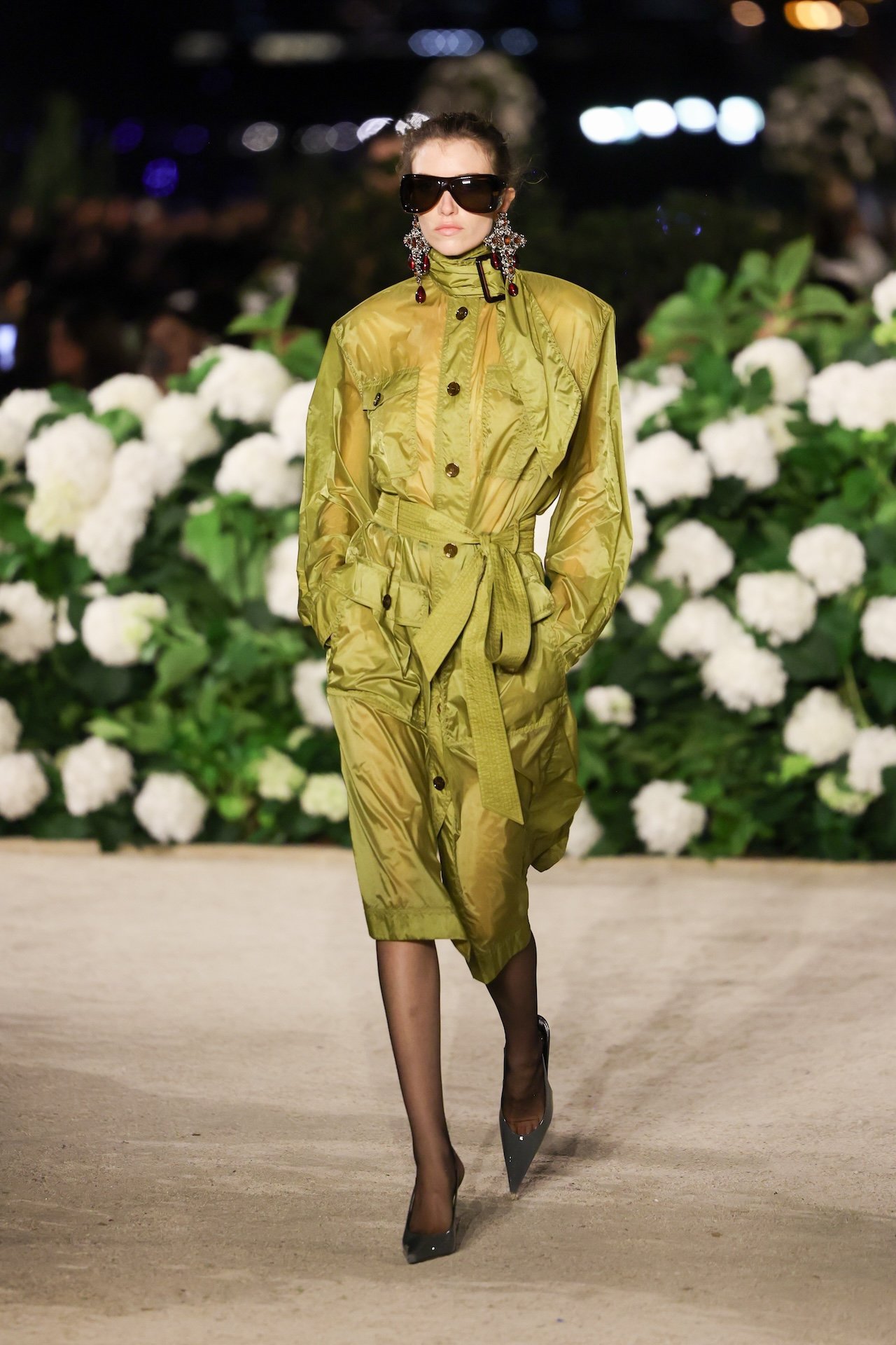 A model walks the runway during the Saint Laurent Womenswear Spring/Summer 2026 show as part of Paris Fashion Week