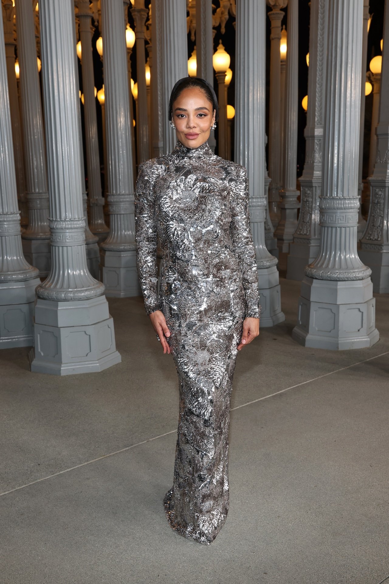 Tessa Thompson, wearing Gucci, attends the 2025 LACMA Art+Film Gala