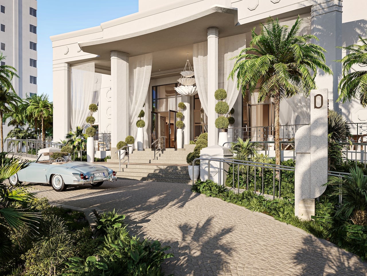 A rendering of the entrance of the new Delano Miami Beach.