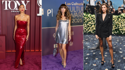 New Year's Eve Dress Styles. Pictured (L-R): Nicole Scherzinger, Alison Brie, Hailey Bieber; Photo Credits: Getty Images