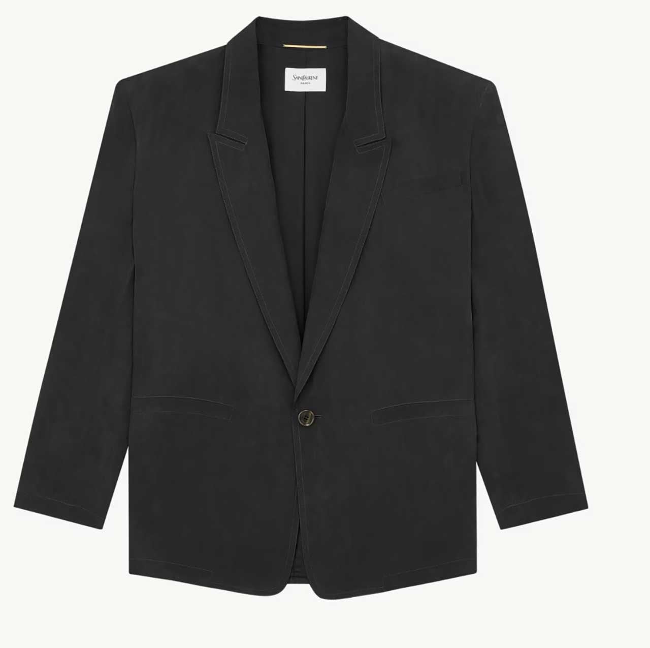 Saint Laurent Jacket in Silk Habotai; $4,100. SHOP NOW