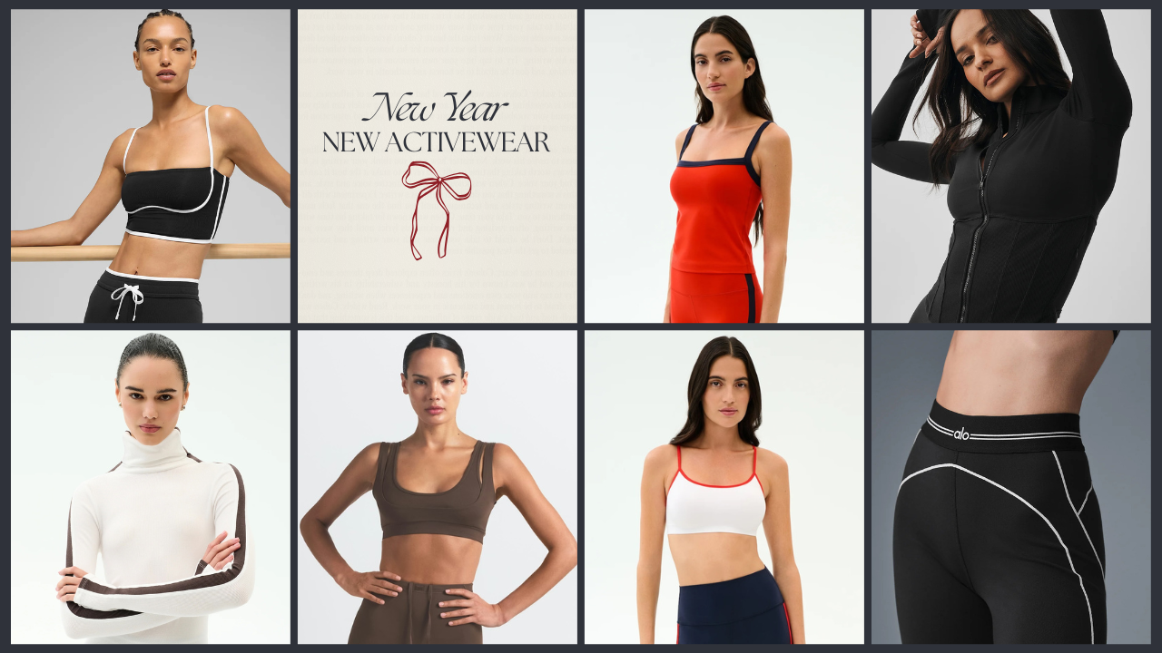 2026 Activewear Trends. Photo Credits (clockwise): Alo, Splits59, Alo, Alo, Splits59, NikeSKIMS, Splits59