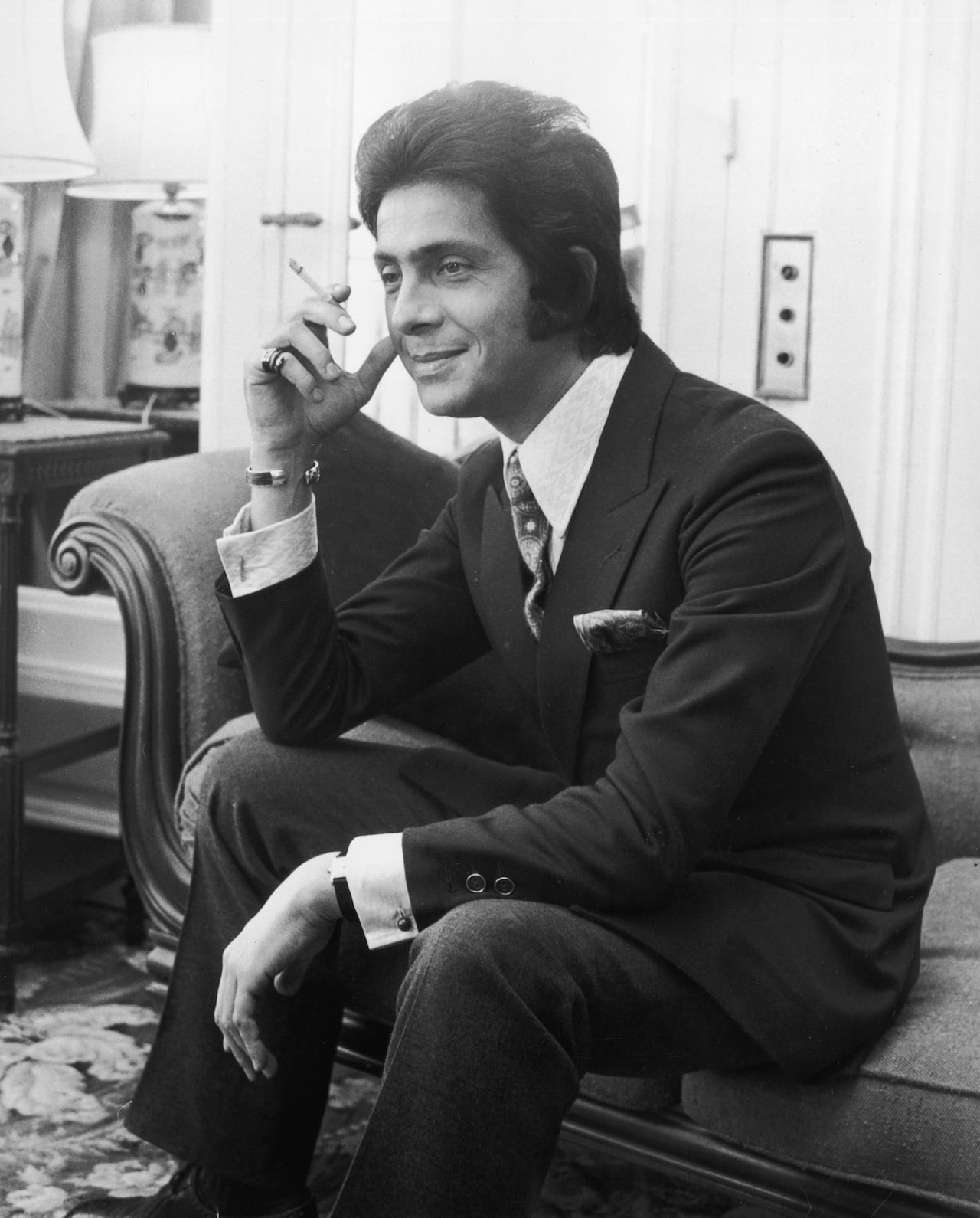 4th November 1968: Italian fashion designer Valentino at the Savoy Hotel during a trip to London. He will be showing his winter collection at the hotel on November 6th, and proceeds from the evening will go to the Invalid Children's Aid Association. (Photo by Ron Case/Keystone/Getty Images)