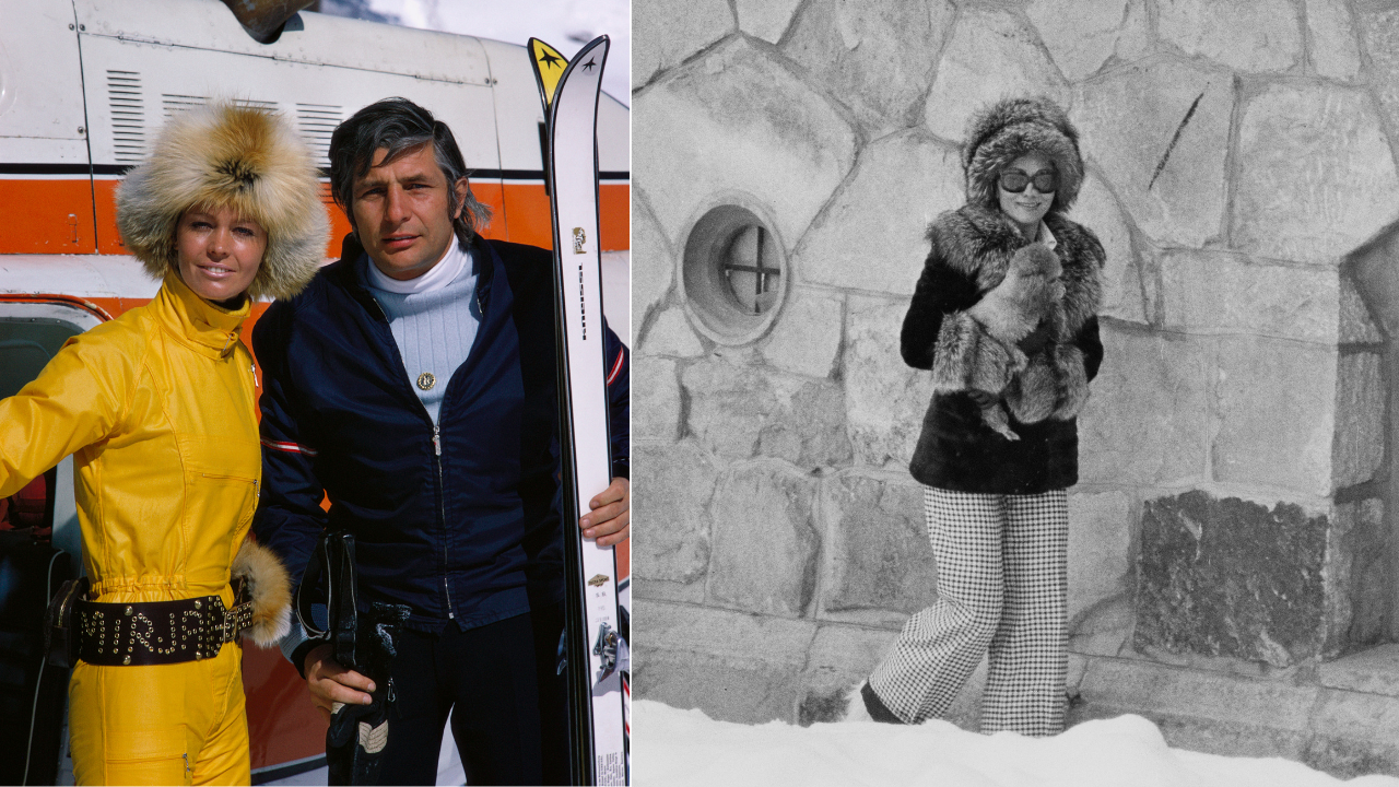 Pictured (L-R): Mirja and Gunter Sachs at the Swiss ski resort of St.-Moritz. Gunter Sachs was a German millionaire and former husband of French actress Brigitte Bardot. (Photo by Pierre Vauthey/Sygma/Sygma via Getty Images); L'impératrice Farah Diba aux sports d’hiver à St Moritz, en Suisse, le 8 janvier 1974. (Photo by James Andanson/Sygma via Getty Images)