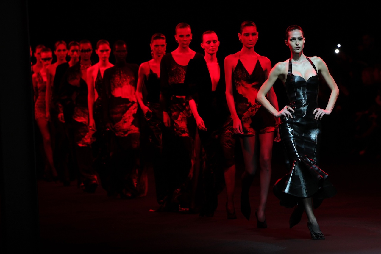 MILAN, ITALY - FEBRUARY 27: Models walk the runway at the Roberto Cavalli fashion show during the Milan Fashion Week - Womenswear Fall/Winter 2025/2026 on February 27, 2025 in Milan, Italy. (Photo by Vittorio Zunino Celotto/Getty Images)