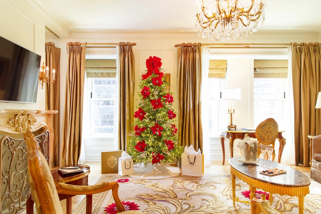 Suite at The Plaza with Christmas tree