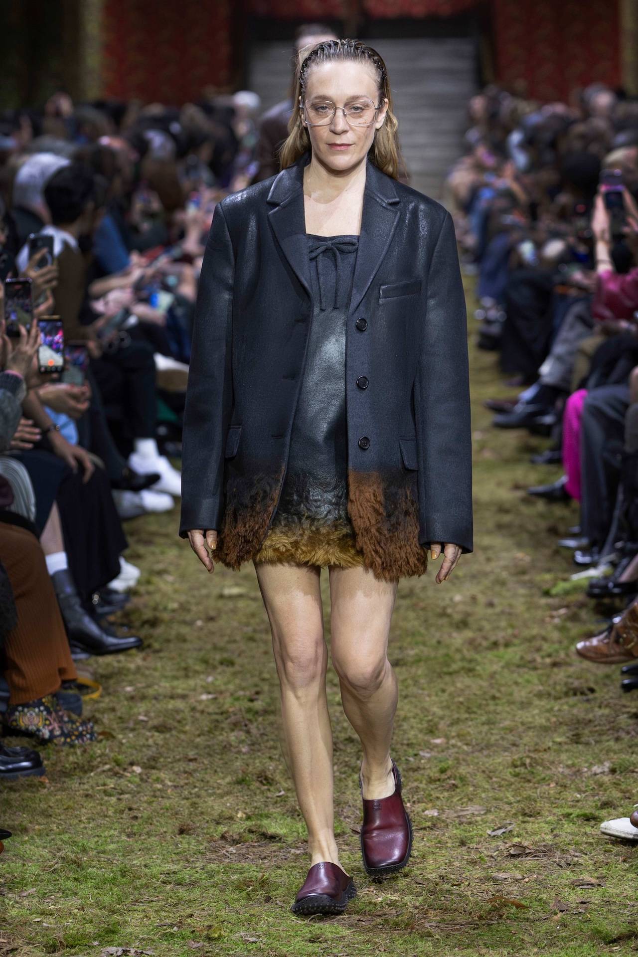 Chloë Sevigny walking in the Miu Miu Fall/Winter 2026 runway show at Paris Fashion Week; Photo courtesy of Miu Miu