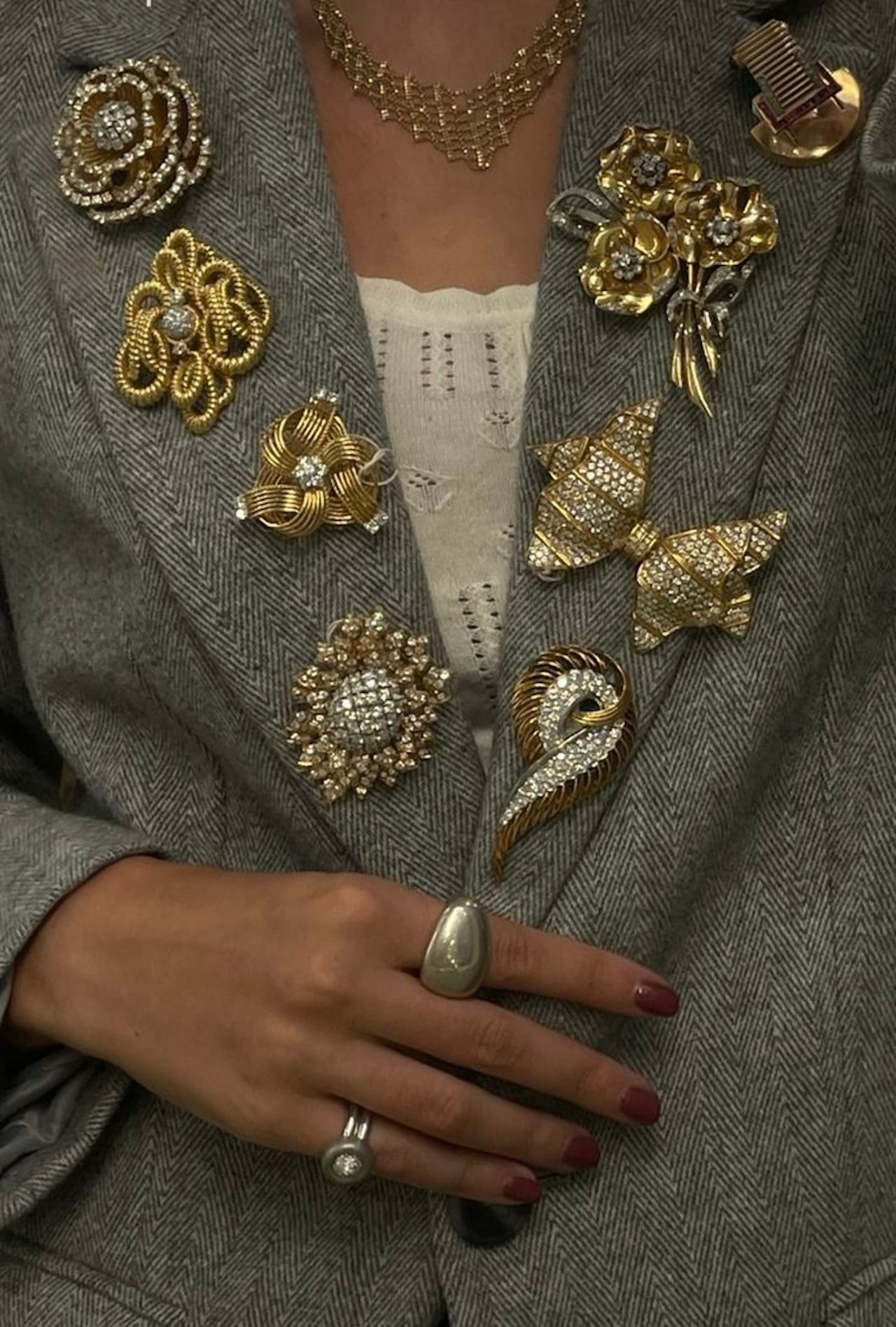 brooches on blazer
