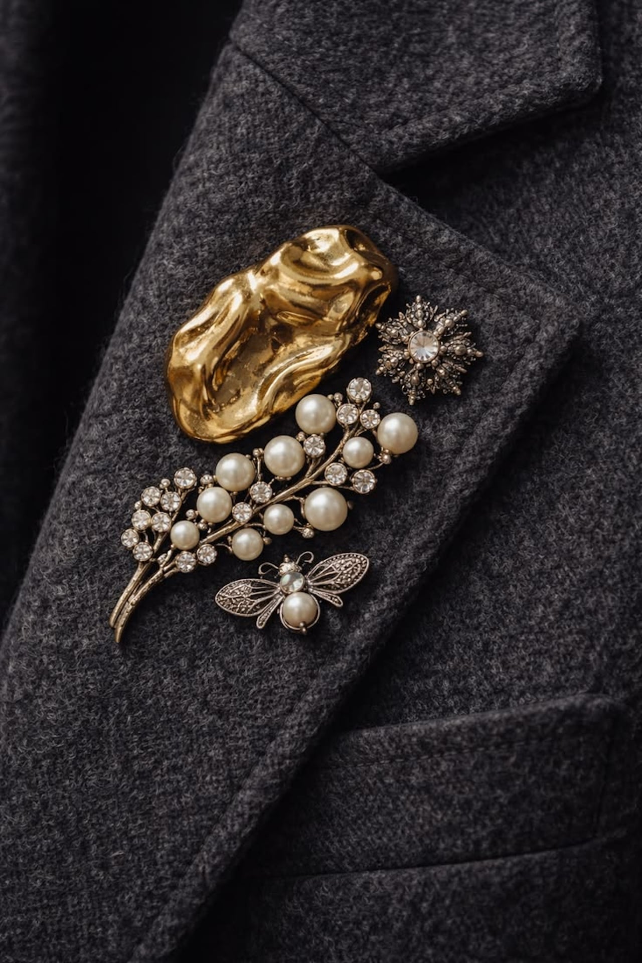 brooches on lapel