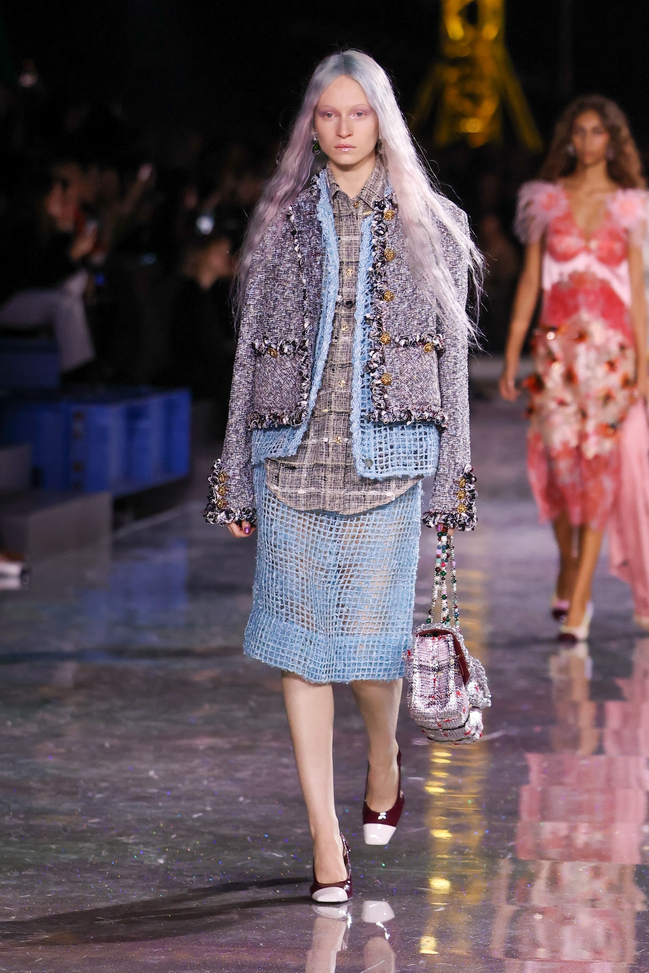 PARIS, FRANCE - MARCH 09: (EDITORIAL USE ONLY - For Non-Editorial use please seek approval from Fashion House) A model walks the runway during the Chanel Womenswear Fall/Winter 2026-2027 show as part of Paris Fashion Week on March 09, 2026 in Paris, France. (Photo by Stephane Cardinale - Corbis/Corbis via Getty Images)