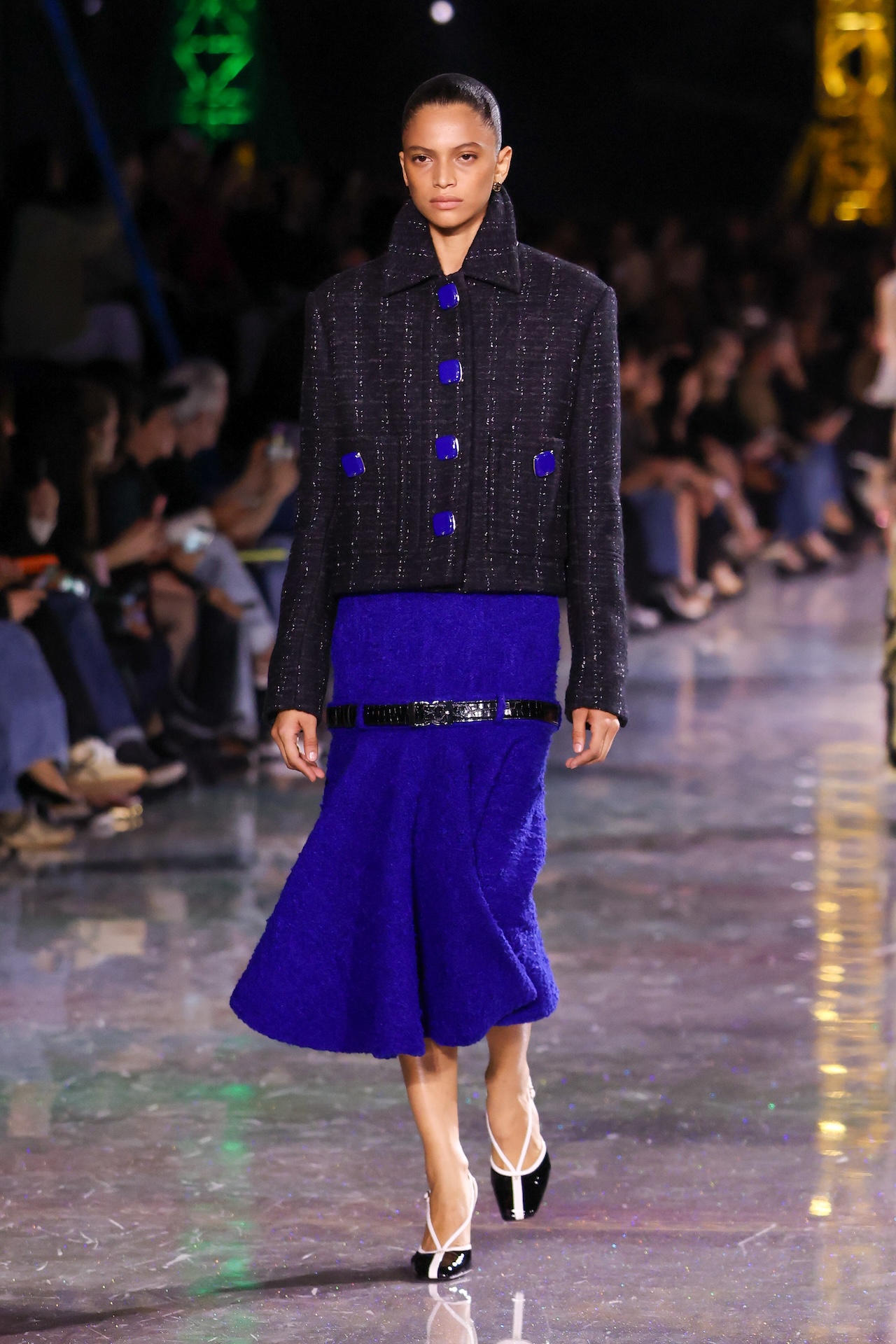 PARIS, FRANCE - MARCH 09: (EDITORIAL USE ONLY - For Non-Editorial use please seek approval from Fashion House) A model walks the runway during the Chanel Womenswear Fall/Winter 2026-2027 show as part of Paris Fashion Week on March 09, 2026 in Paris, France. (Photo by Stephane Cardinale - Corbis/Corbis via Getty Images)