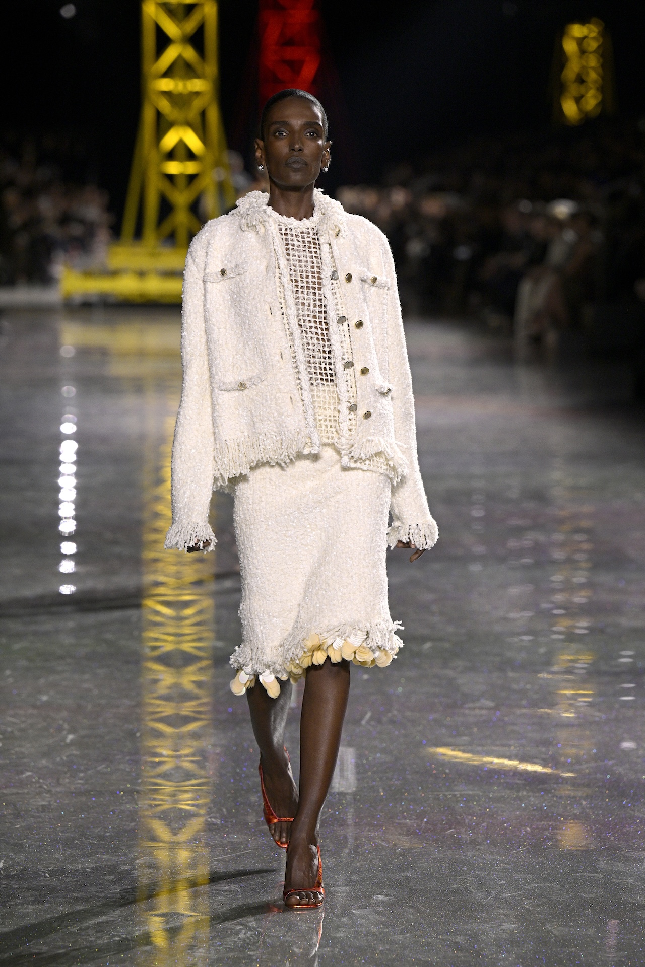 PARIS, FRANCE - MARCH 09: (EDITORIAL USE ONLY - For Non-Editorial use please seek approval from Fashion House) A model walks the runway during the Chanel Womenswear Fall/Winter 2026-2027 show as part of Paris Fashion Week on March 09, 2026 in Paris, France. (Photo by Kristy Sparow/Getty Images)