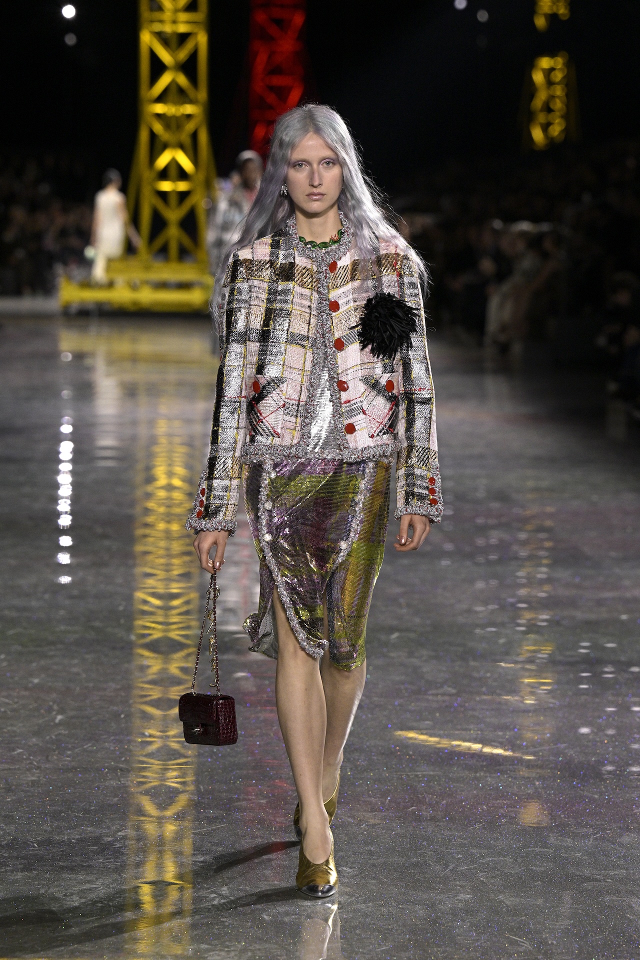 PARIS, FRANCE - MARCH 09: (EDITORIAL USE ONLY - For Non-Editorial use please seek approval from Fashion House) A model walks the runway during the Chanel Womenswear Fall/Winter 2026-2027 show as part of Paris Fashion Week on March 09, 2026 in Paris, France. (Photo by Kristy Sparow/Getty Images)