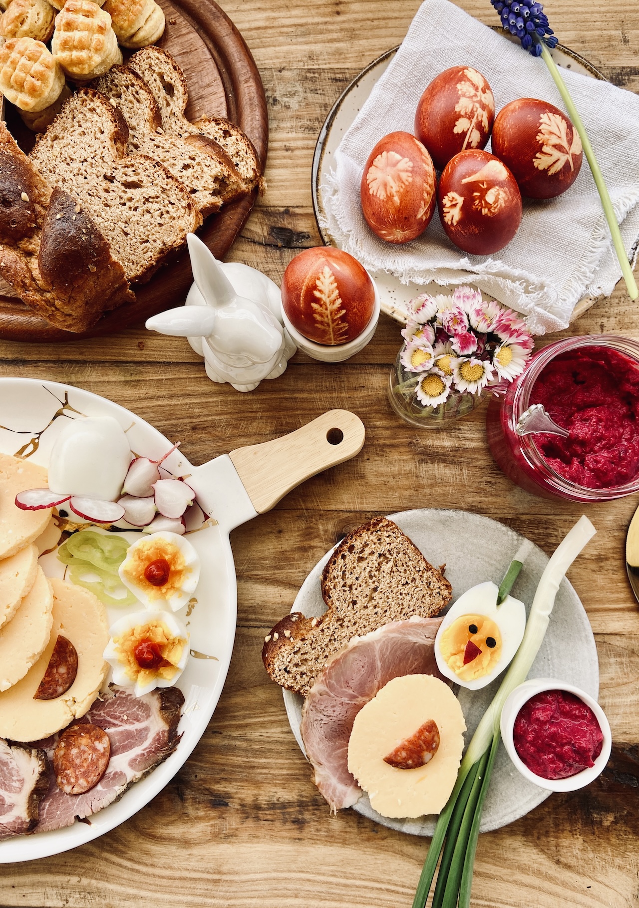 Traditional European Easter table with breakfast