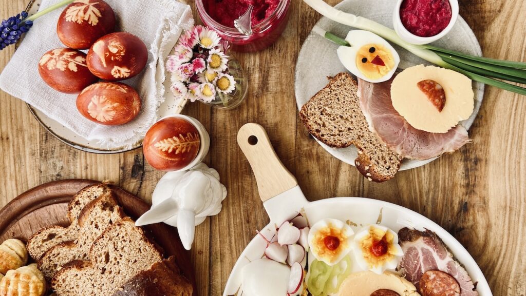 Traditional European Easter table with breakfast