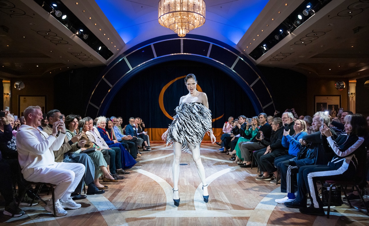 Pictured: Supermodel Coco Rocha on the runway during Cunard’s Transatlantic Fashion Week 2025 with Christian Siriano, wearing Siriano; Photo credit: Cunard
