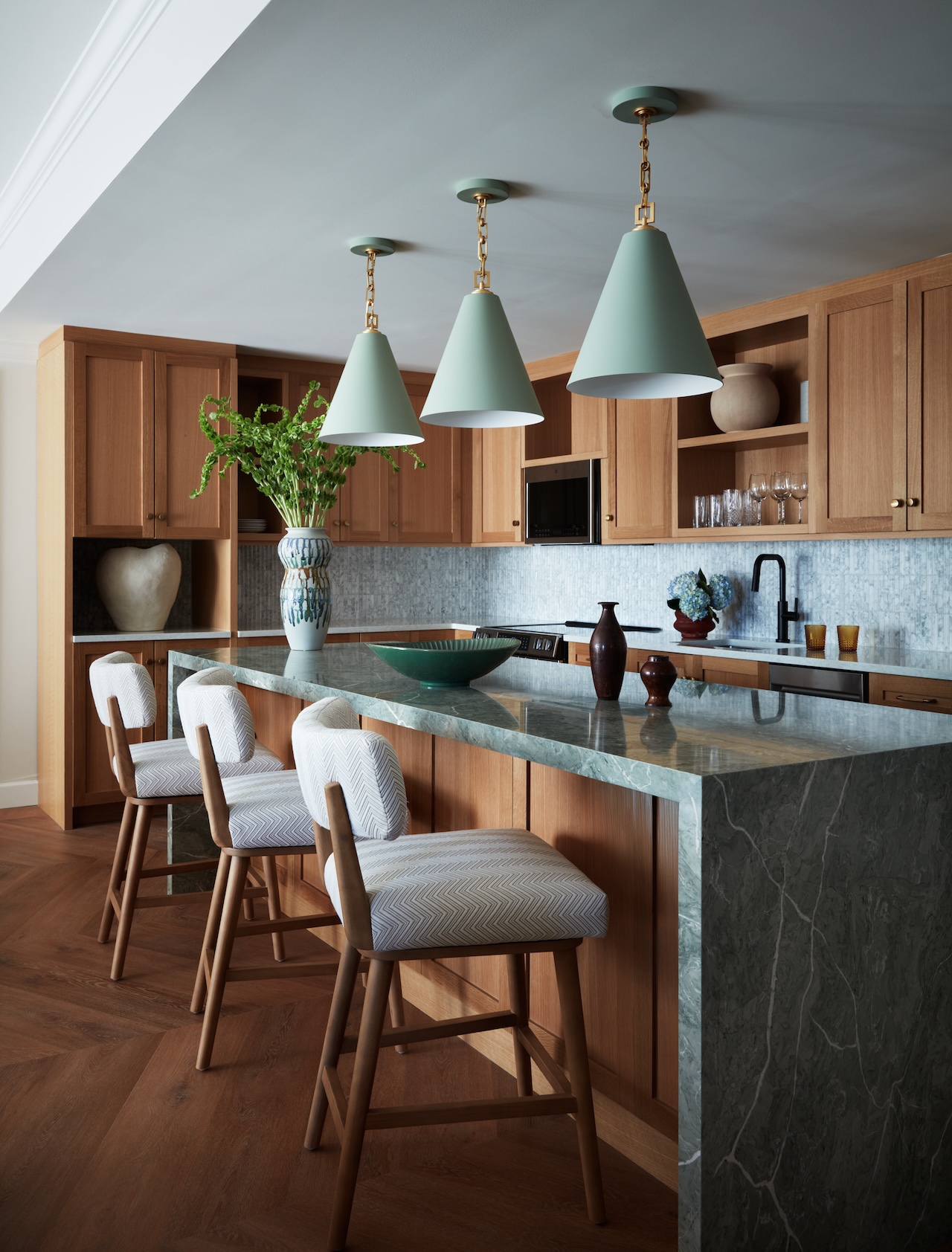 Pictured: Siriano Suite kitchen chairs upholstered in Mokum; Photo credit: Tim Lenz