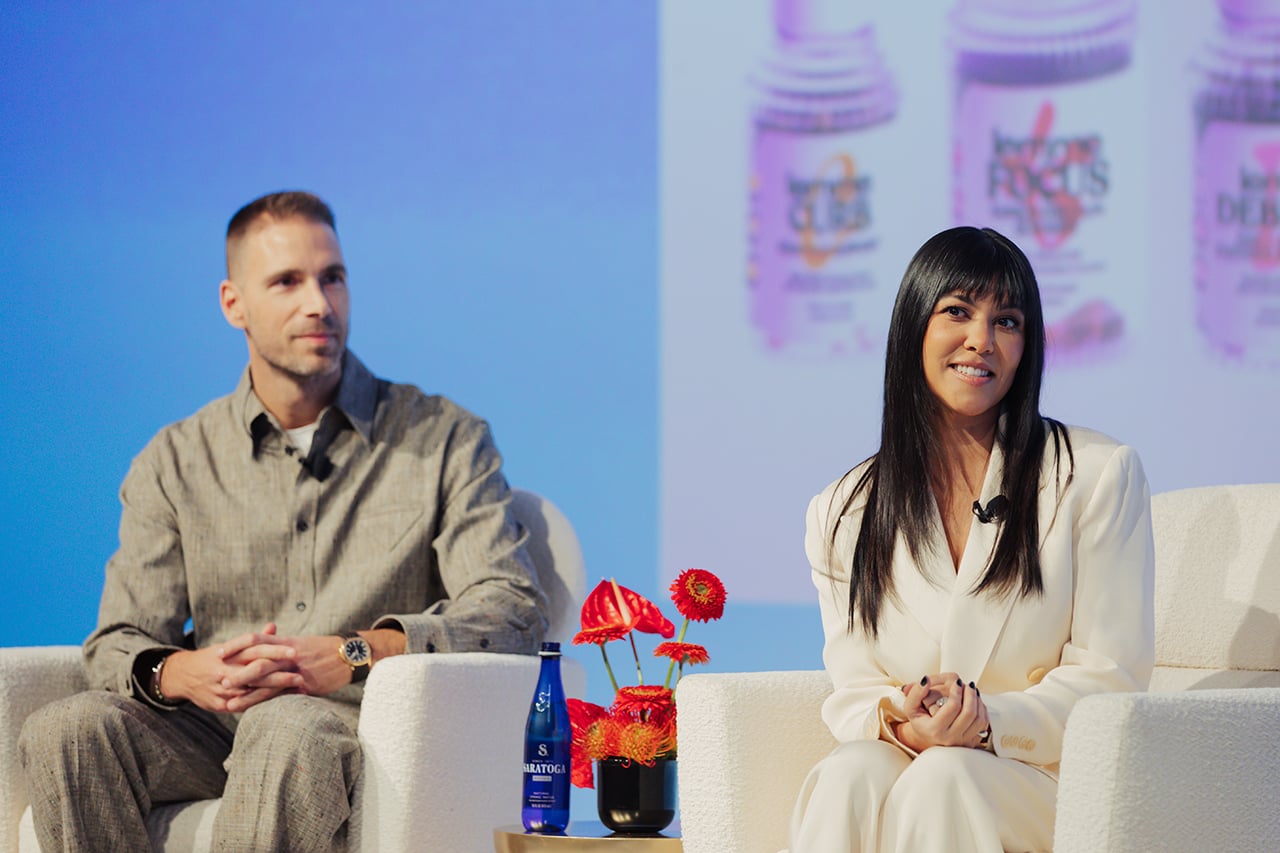 Simon Huck and Kourtney Kardashian Barker at the 2025 Beauty Inc. The Catalysts held at Lavan Midtown on November 18, 2025 in New York, New York. (Photo by Allie Joseph/WWD via Getty Images)