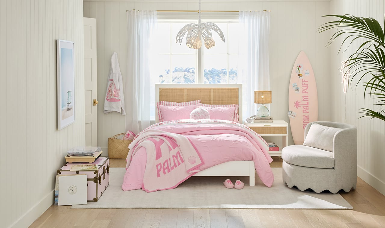 Pink Palm Puff x Pottery Barn Teen