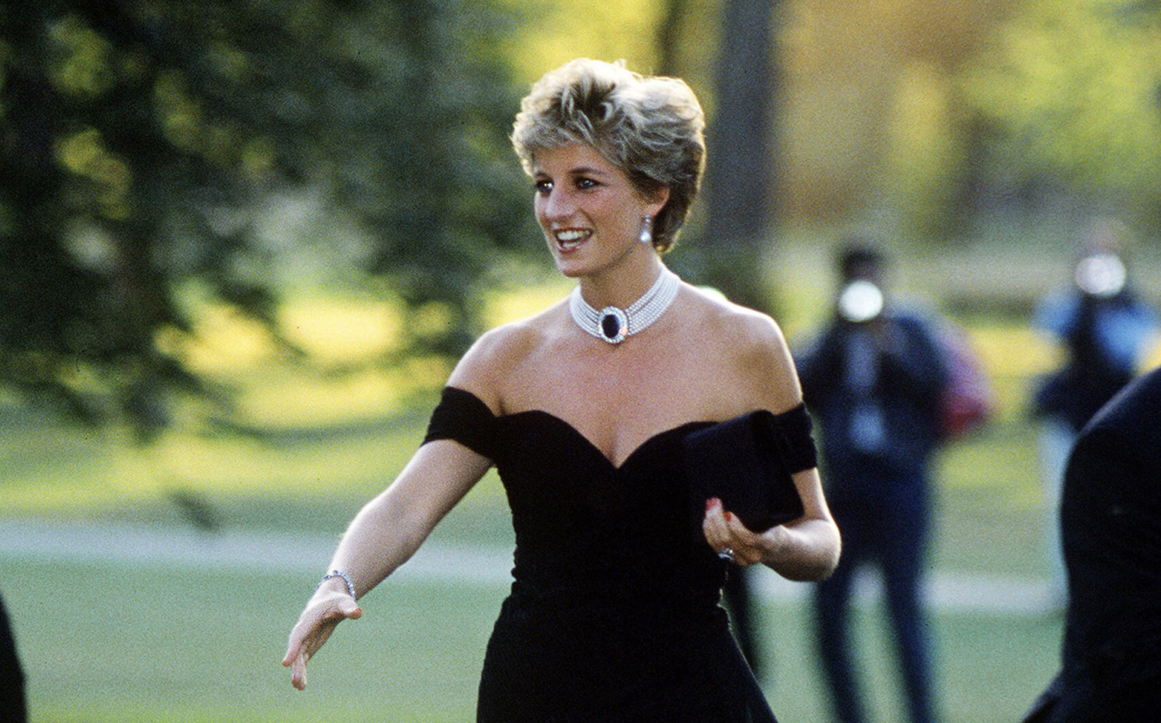 Princess Diana (1961 - 1997) arriving at the Serpentine Gallery, London, in a gown by Christina Stambolian, June 1994. (Photo by Jayne Fincher/Getty Images)