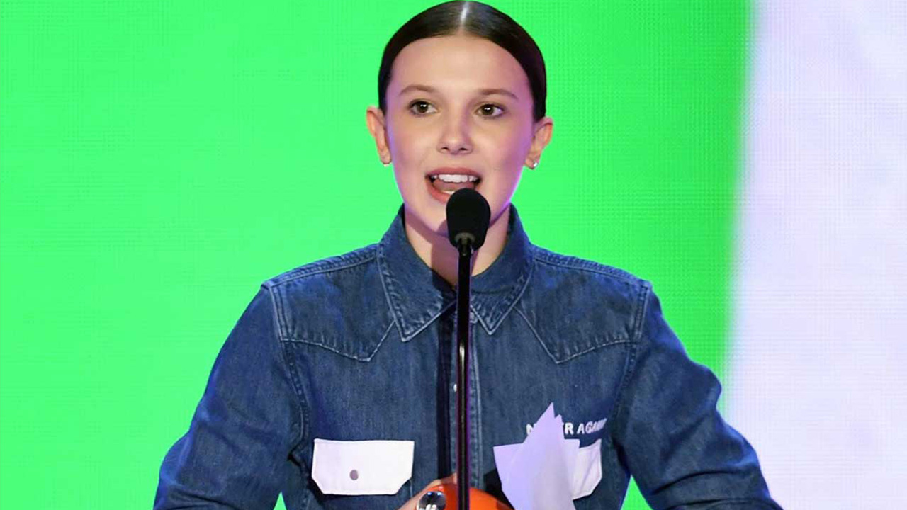 In double denim, Millie Bobby Brown supports March For Our Lives