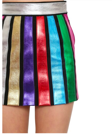 The Attico Striped Lamé With Leather Mini Skirt