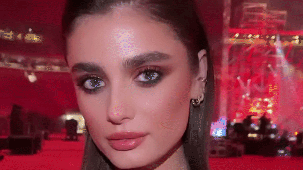 Model Taylor Hill Wears Stunning Red Lipstick and a Chic Bun to the amfAR  Gala