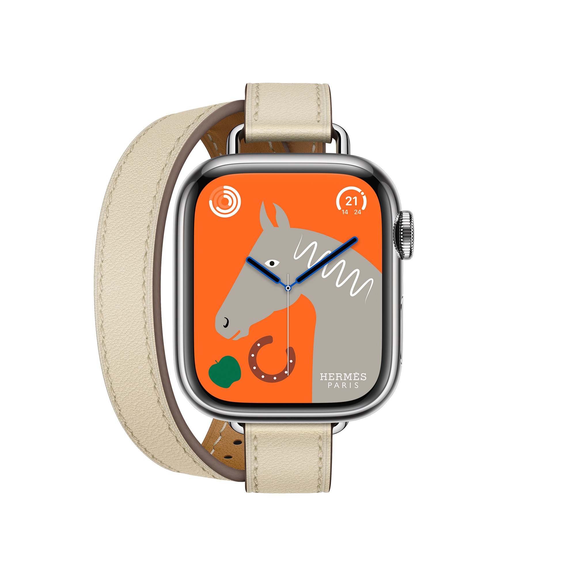 Apple Watch Hermes Series 8 41mm case with double tour band in Beton