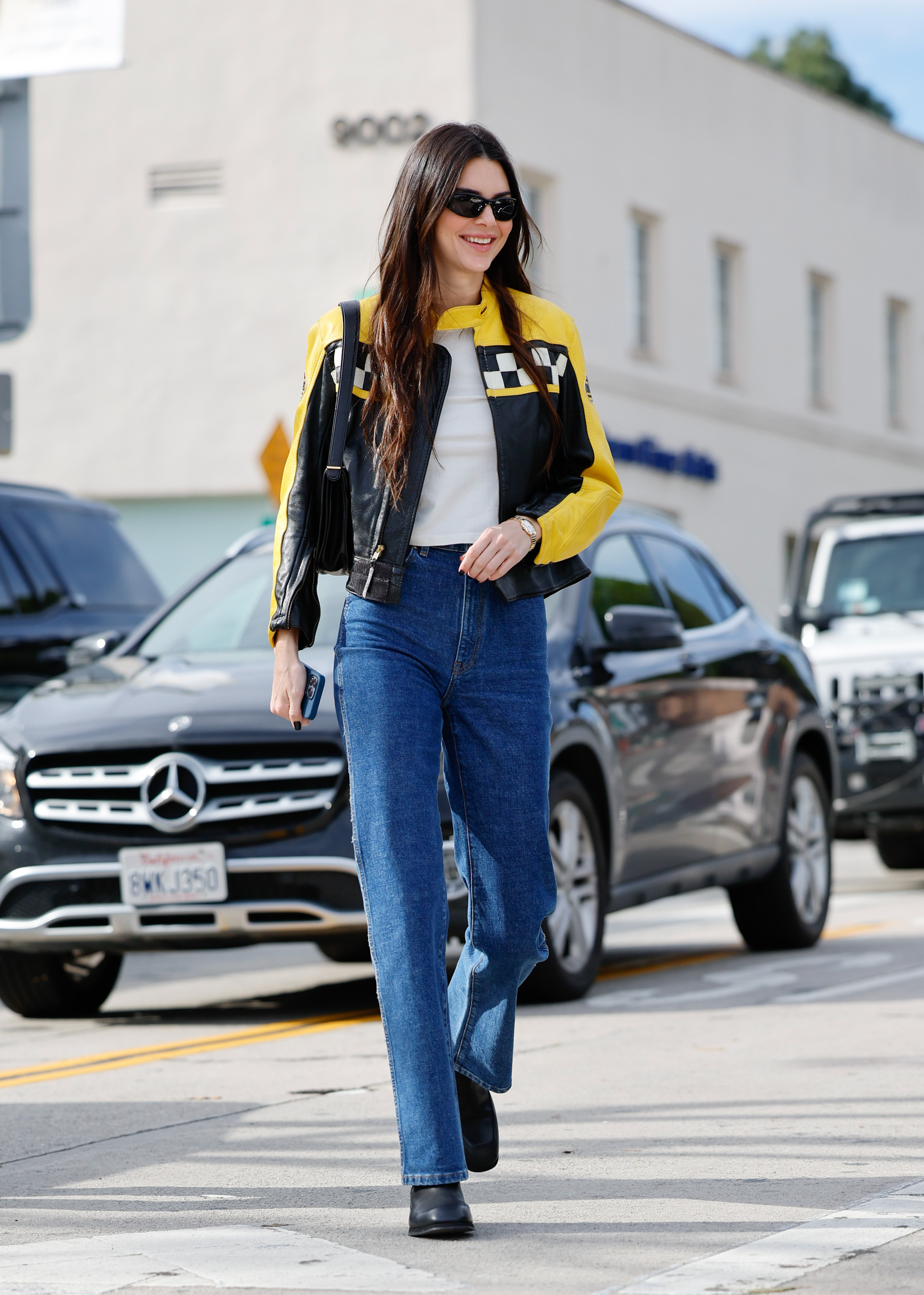 Kendall Jenner Black Leather Straight Fit Jeans Street Style 2019