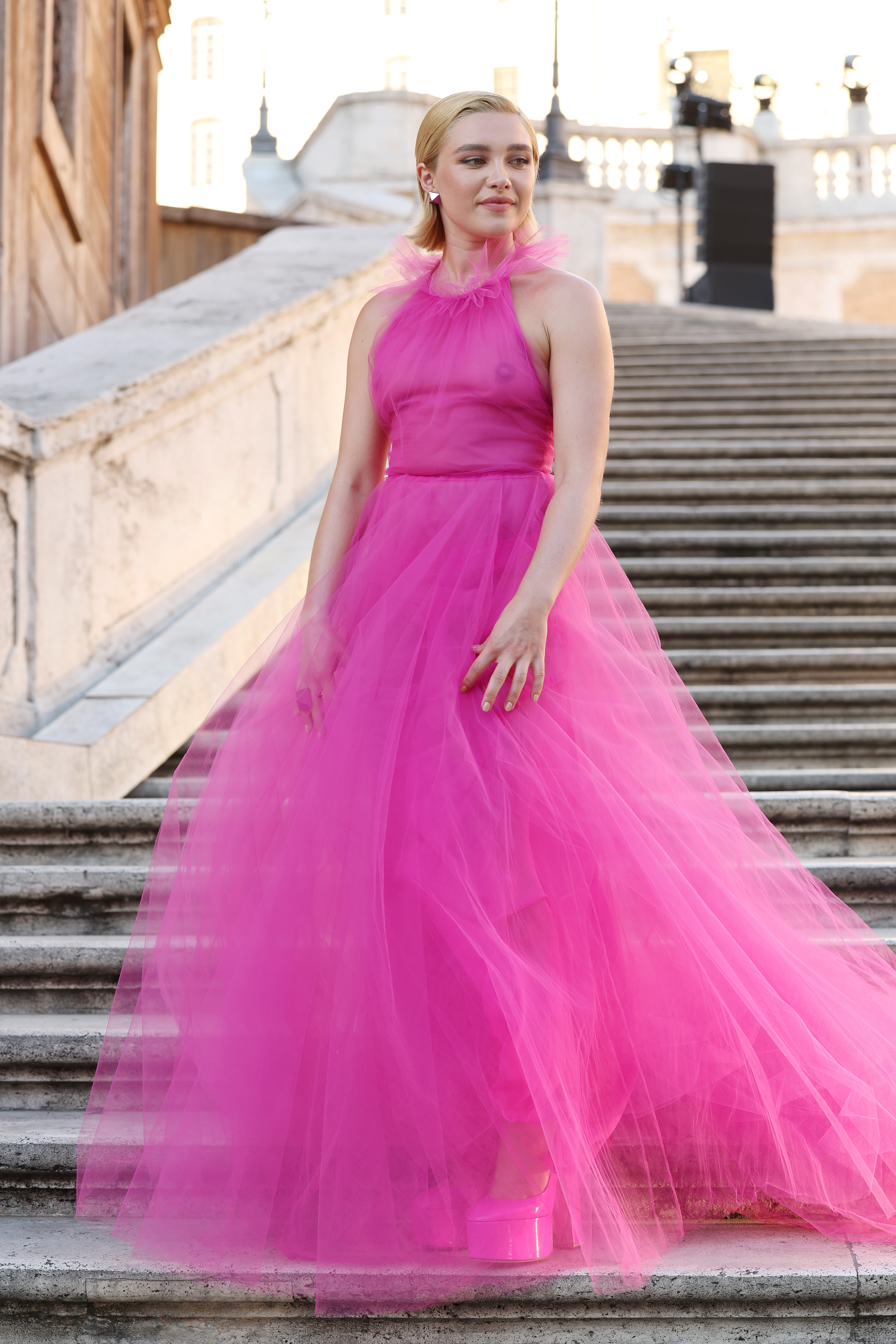 Florence Pugh Valentino pink sheer dress